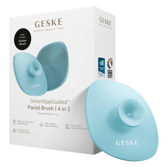 GESKE SmartAppGuided™ Facial Brush | 4 in 1 | Professional Facial Cleansing Brush with Handle | Skin Cleansing Soft Silicone Facial Brush | Routine Skincare | Gentle Cleansing | Facial Cleanser