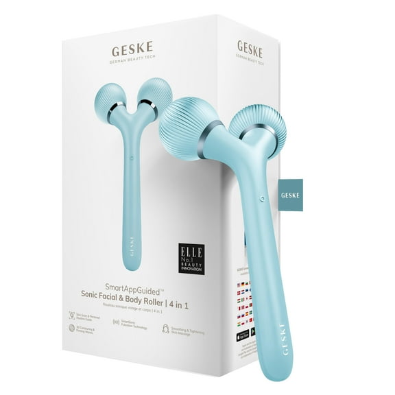 GESKE SmartAppGuided™ Sonic Facial & Body Roller | 4 in 1 | Derma Roller | Facial & Body Dermasmooth Stimulator | Derma Roll | Professional Facial & Body Roller | Dermaroller for Skincare and Beauty
