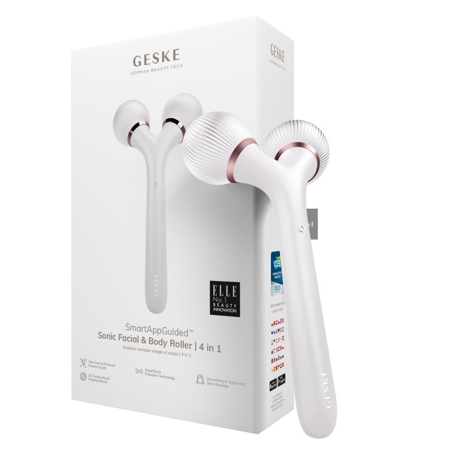 GESKE SmartAppGuided™ Sonic Facial & Body Roller | 4 in 1 | Derma Roller | Facial & Body Dermasmooth Stimulator | Derma Roll | Professional Facial & Body Roller | Dermaroller for Skincare and Beauty