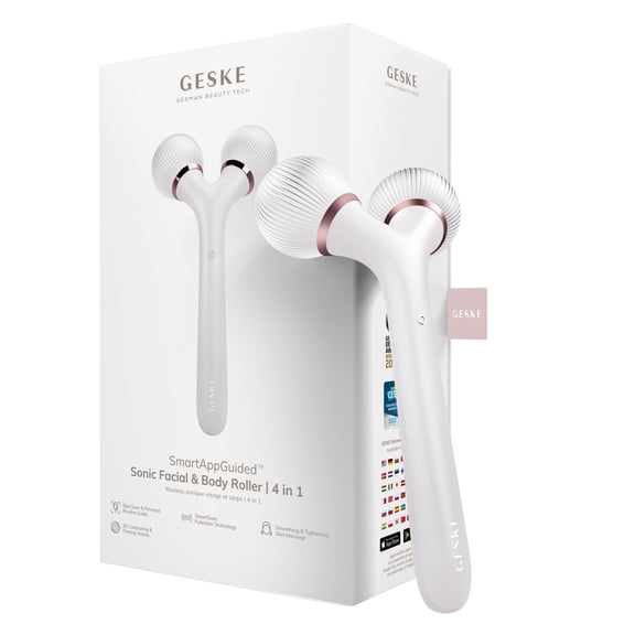 GESKE SmartAppGuided™ Sonic Facial & Body Roller | 4 in 1 | Derma Roller | Facial & Body Dermasmooth Stimulator | Derma Roll | Professional Facial & Body Roller | Dermaroller for Skincare and Beauty