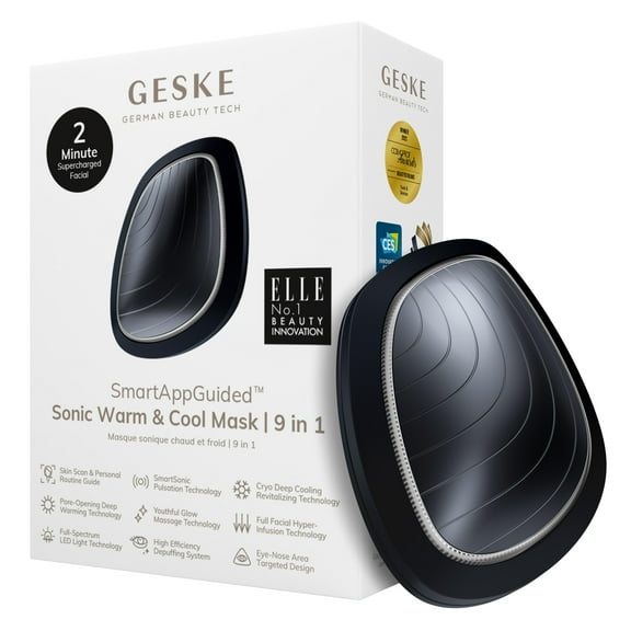 GESKE SmartAppGuided⢠Sonic Warm & Cool Mask | 9 in 1 | Beauty LED Face Mask | Facial Glow | Full Spectrum LED Light | Best Face Massager | Vibrating Mask | Warm and Cold Skincare