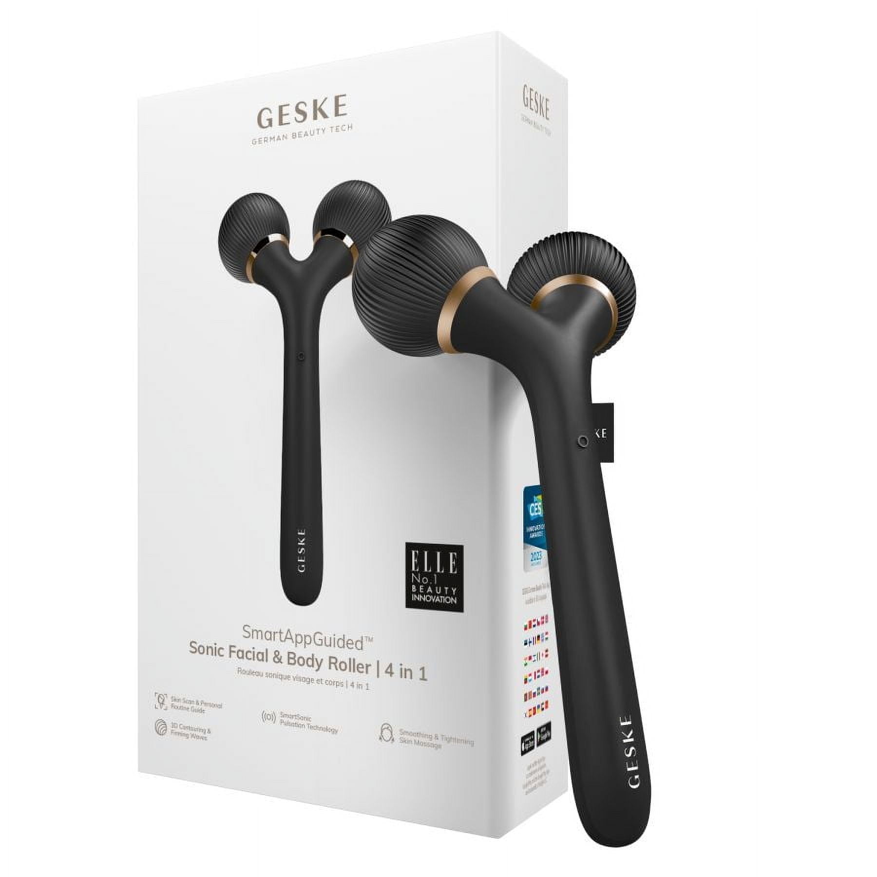 GESKE SmartAppGuided™ Sonic Facial & Body Roller | 4 in 1 | Derma Roller | Facial & Body Dermasmooth Stimulator | Derma Roll | Professional Facial & Body Roller | Dermaroller for Skincare and Beauty