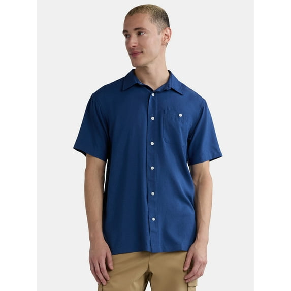 George Men's & Big Men's Microfiber Button Up Shirt with Short Sleeves, Sizes S-3XL