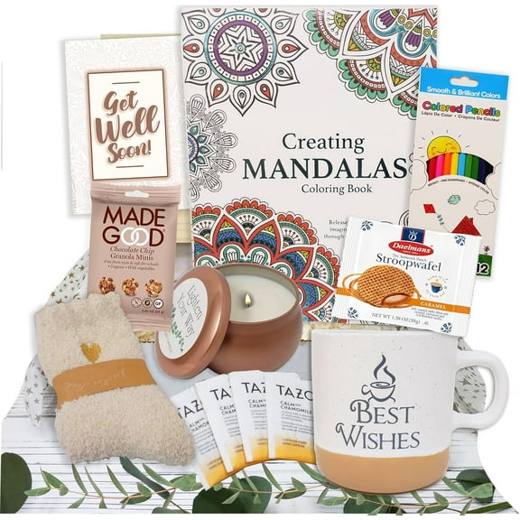 GET WELL SOON Gift for women Gift Basket, Care Package for after surgery recovery, cancer, feel better, sick care package encouragement female gift w snacks personal care Friend Sympathy gift