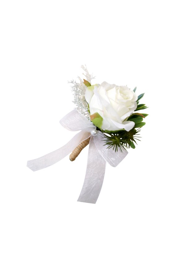 Stylish Flower Lapel Pin Wedding Brooch for Bride Silk 1 Set Green White