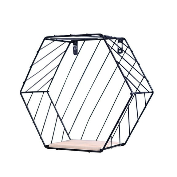 GETAJGHSD Iron Floating Shelves Hexagon Design Wall Hanging Grid Display Racks in Black