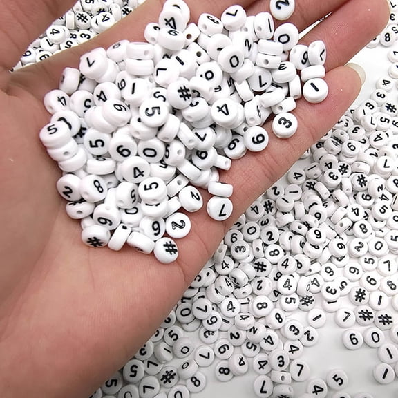GETAJGHSD Number Bead Acrylic White with Black Numbers 100Pcs