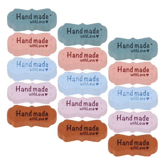 GETAJGHSD 100Pcs Handmade Embossed Suede Labels Assorted Colors Sewing Tags for Clothing Decor