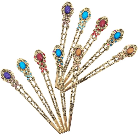 GETAJGHSD 10Pcs Compact Metal Hair Sticks for Buns with Rhinestone Decoration