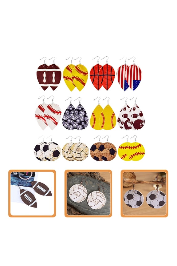 12Pairs Teardrop Dangle Earrings with Sporty Patterns and Assorted Colors