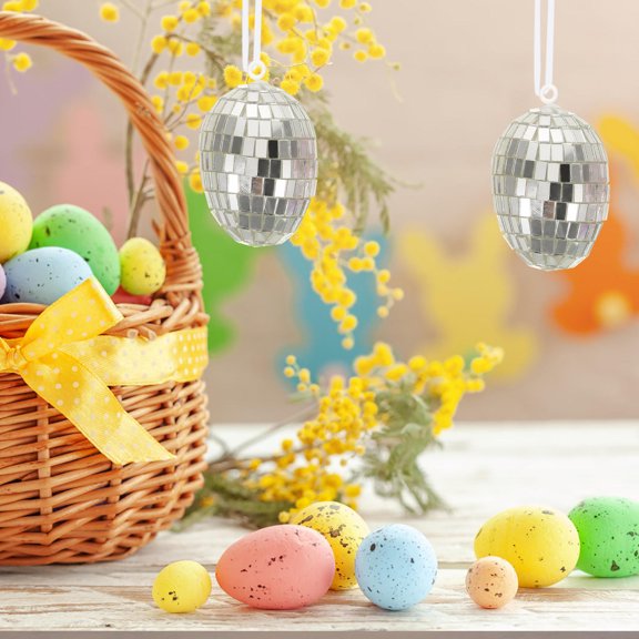 GETAJGHSD 12Pcs Spring Hanging Easter Eggs with Vibrant Mosaic Design for Home Decorations