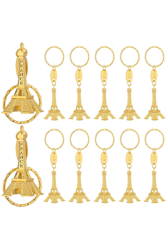12Pcs Golden Eiffel Tower Keychain Pendant Metal Decoration for Bags and Keys