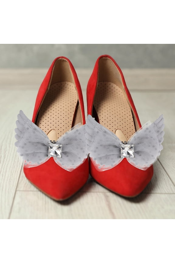 1Pair Elegant Grey Wings Shoe Clips Detachable Shoe Embellishments for Fashionable Heels