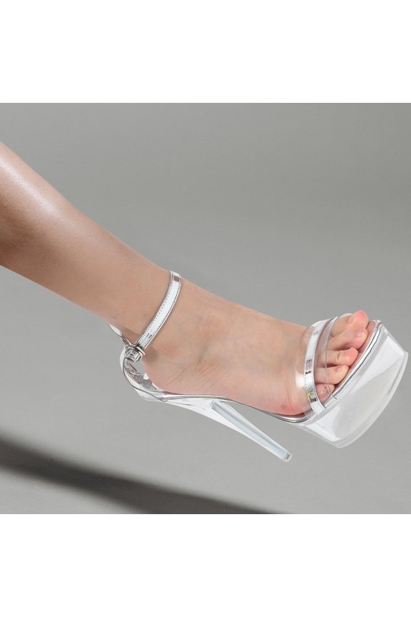 1Pair Stylish Transparent High Heeled Sandals with Premium PVC and PU Material