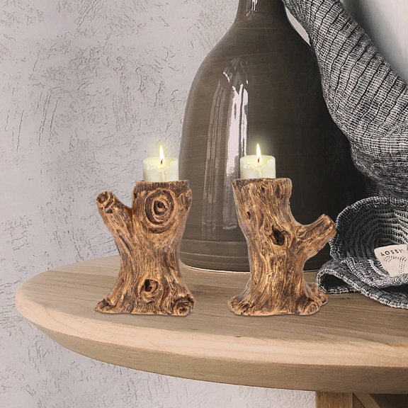 GETAJGHSD 1Pair Unique Resin Tealight Candle Holder Tree Stump Model for Romantic Atmospheres