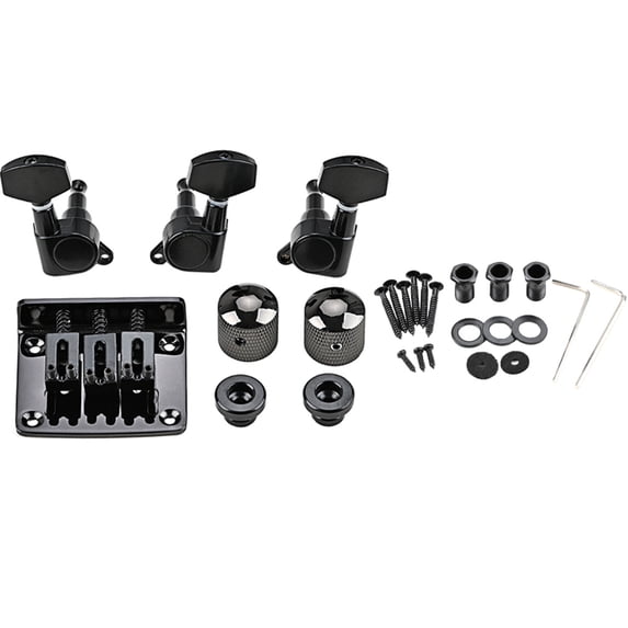GETAJGHSD Guitar Bridge Combo Kit with Black Metal Control Knob, Tuning Pegs, and Strap Locks Set