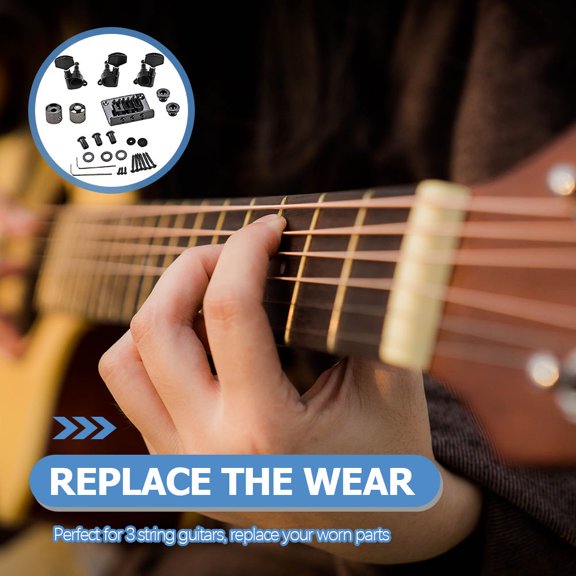 GETAJGHSD 1Set Guitar Bridge Combo Kit with Control Knob Tuning Peg Strap Locks Black