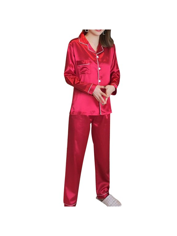 1Set Nightgowns for Women Red Simulated Silk Seamless Stitching Attractive Design