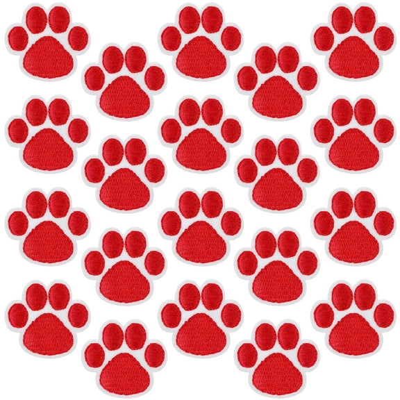 GETAJGHSD Sew on Applique Dog Paw Patches Red Cloth 20Pcs