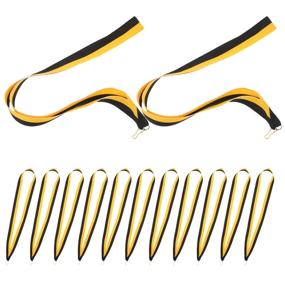 GETAJGHSD 20Pcs Medal Lanyards with Snap Clips Yellow Black Flat Ribbon for Sports Awards