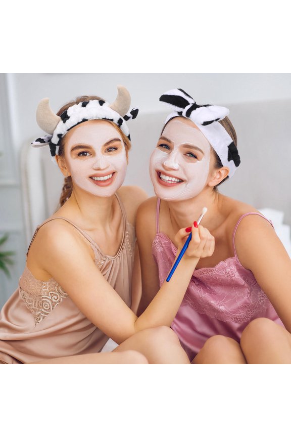 2Pcs Assorted Color Cow Bow Headbands Cloth Face Wash Headband Makeup Spa Accessory