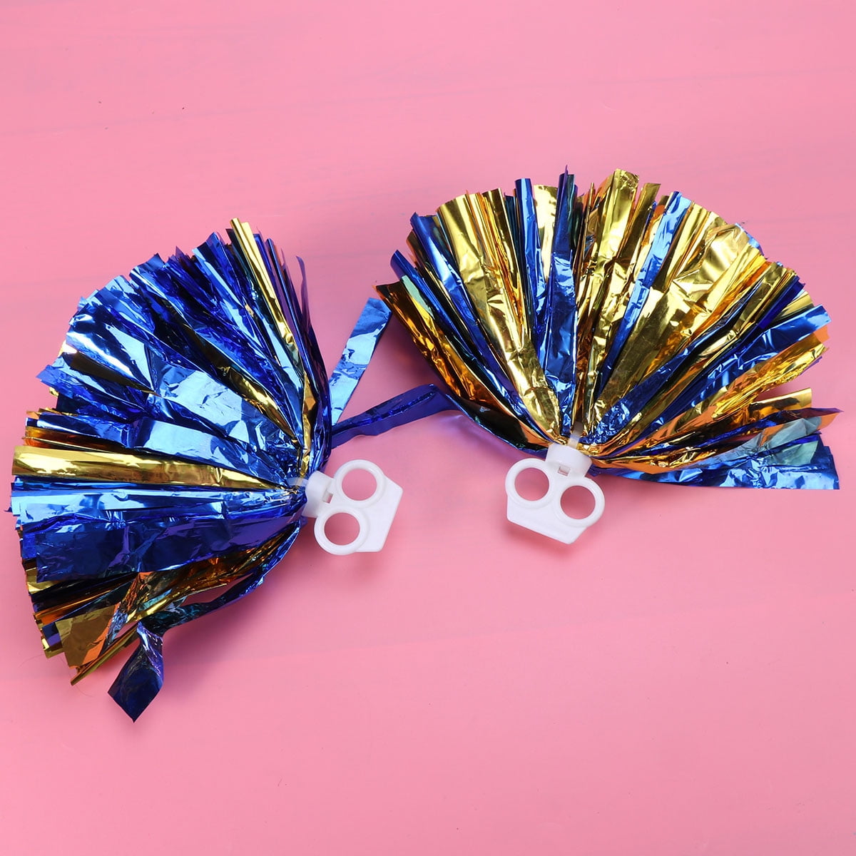 GETAJGHSD 2Pcs Blue and Plated Gold Plastic Cheer Poms with Smooth Ring ...