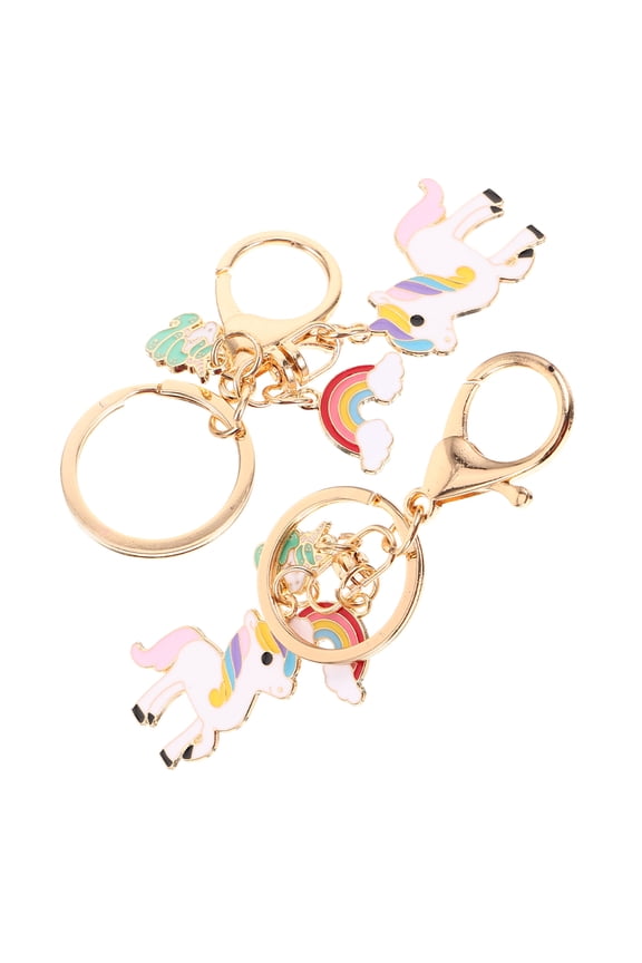 2Pcs Unicorn Keychain Accessories Multi Color Zinc Alloy Hanging Keychains for Backpack Decor