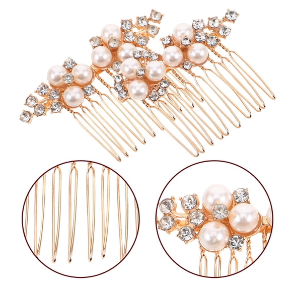 GETAJGHSD Durable Golden Metal Side Comb for Brides with Faux Pearls 2Pcs