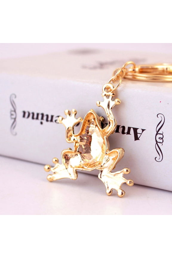 2Pcs Stylish Green Rhinestone Frog Key Chain Decorative Bag Purse Backpack Charm