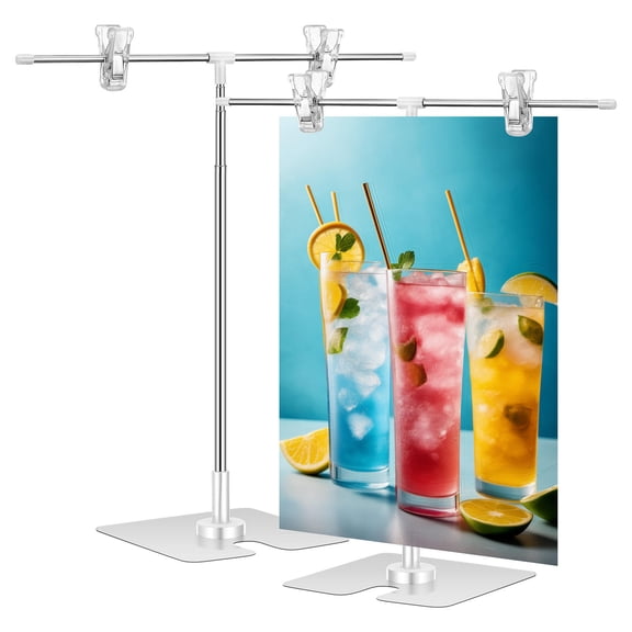 GETAJGHSD 2Pcs Portable Business Sign Stand White Metal for Tabletop and Floor Use
