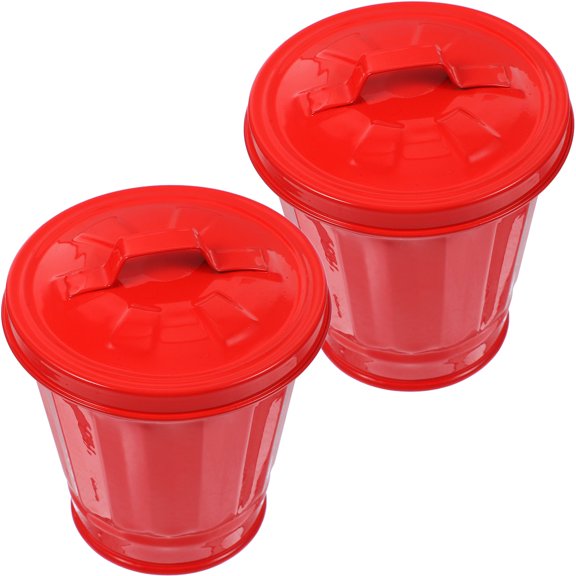 GETAJGHSD 2Pcs Red Metal Garbage Bin Galvanized Trash Bucket with Lid Perfect for Desk and Countertop