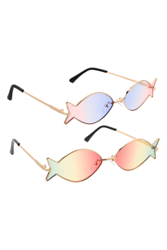 2Pcs Unique Fish Design Sunglasses Pack for Adults Lightweight Fashionable Hawaiian Beach Accessories