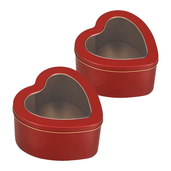 GETAJGHSD 2Pcs Heart Shape Metal Tins with Clear Window for Candy Cookie Storage and Candle Jars