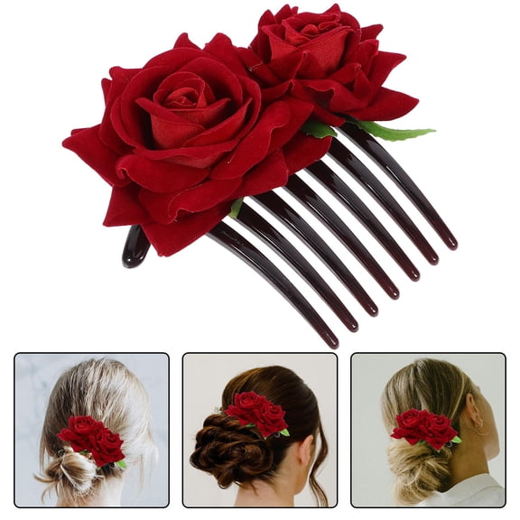GETAJGHSD 2Pcs Wedding Hair Comb with Red Fabric Rose for Chic Bridal and Party Hairstyles