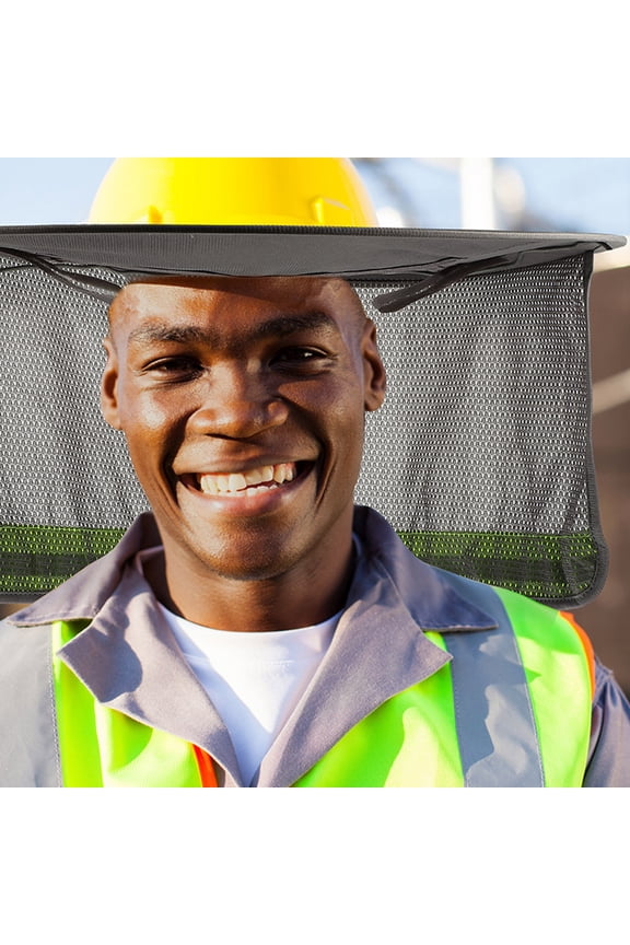 2Pcs Wide Brim Hard Hat Visor Grey Sun Shade Neck Cover Reflective Strip Outdoor Use