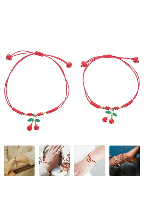 2Pcs Handmade Red Woven Rope Bracelets Adjustable Cherry Friendship Jewelry