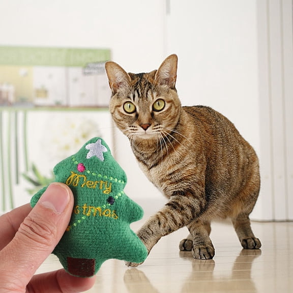 GETAJGHSD 3Pcs Cat Plush Chew Toy Green for Christmas Season