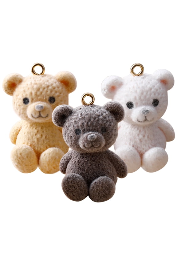 Cute Bear Charms Assorted Color Plastic Flocking for Craft Projects 3Pcs