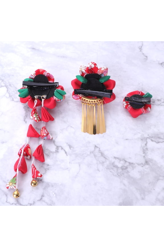3Pcs Japanese Style Hair Clips Red Durable Material Hair Decoration for Kimono Yukata Outfit