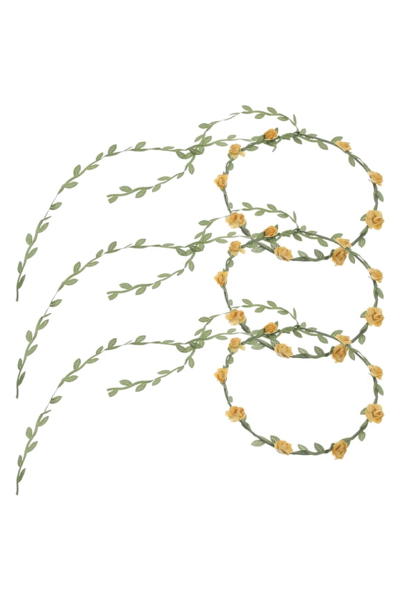 3Pcs Yellow Floral Headbands Lightweight Flower Crowns for Wedding and Celebration