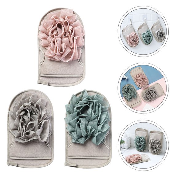 GETAJGHSD Reusable Bath Gloves Assorted Color for Bathing Dead Skin Removal 3Pcs