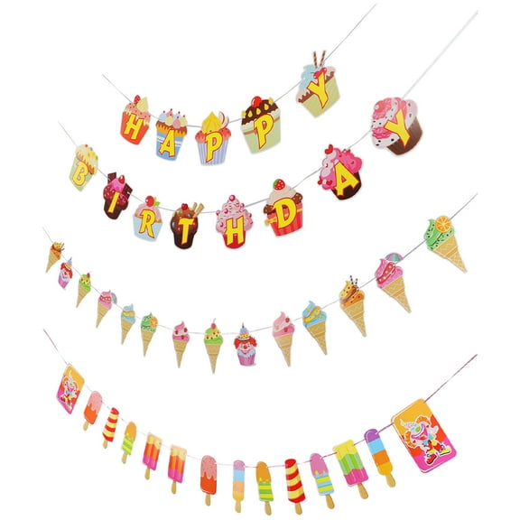 GETAJGHSD 3Sets Cupcake Banners Rectangle Style Dessert Theme Kids Birthday Party Backdrop