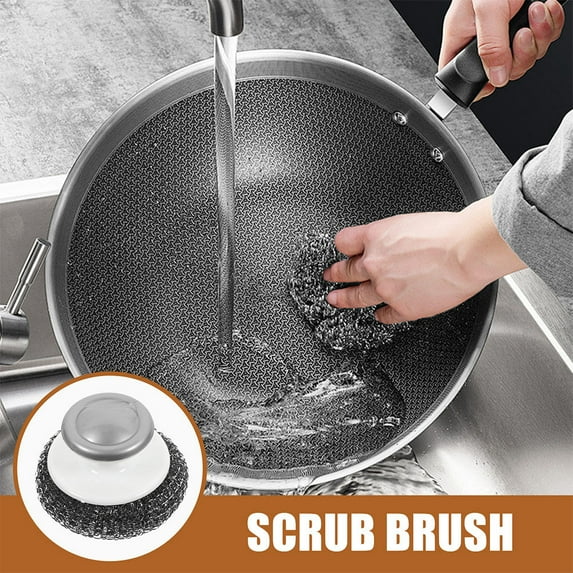 GETAJGHSD 3Pcs Kitchen Dish Scrubber with Plastic Handle for Effective Pot and Pan Cleaning