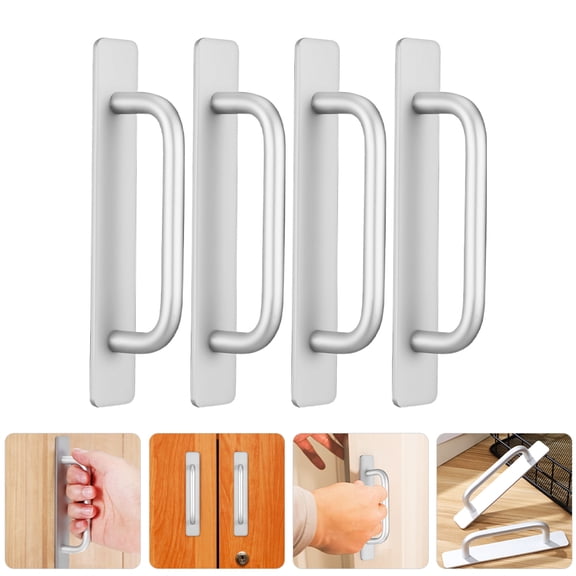 GETAJGHSD 4Pcs Adhesive Aluminum Alloy Door Pull Handles for Sliding Screen Doors and Kitchen Cabinets