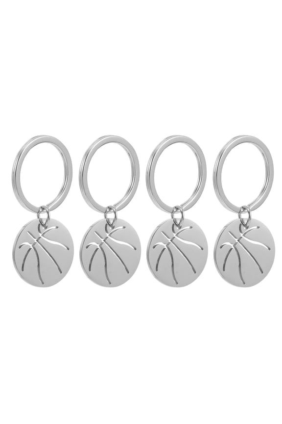4Pcs Plated Silver Basketball Keychain Party Favors with Sturdy Stainless Steel Ring