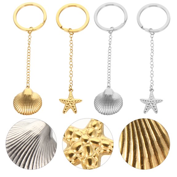 GETAJGHSD 4-Pack Cute Shell Shape Keychains Stainless Steel Bohemian Style Decorative Key Thanksgiving