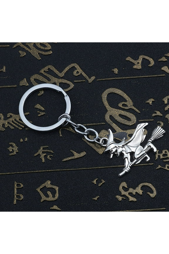 Alloy Key Charms Wizard Riding Broom Keychain Stylish Gift for Friends 4Pcs