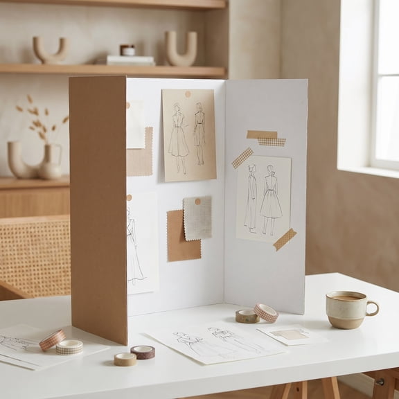 GETAJGHSD 4Pcs White Corrugated Tri Fold Presentation Boards Lightweight for Portable Project and Photo Displays