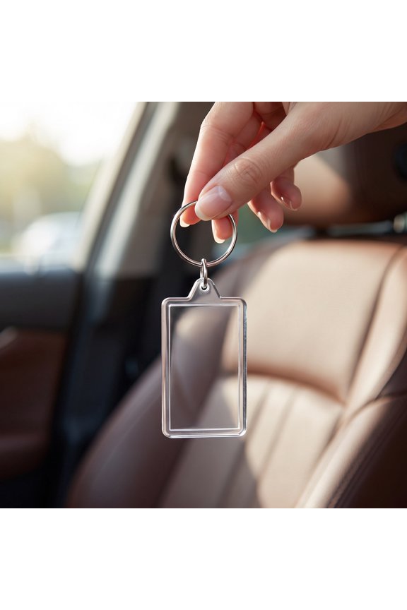 50Pcs Acrylic Blank Insert Key Ring with Clear Frame for Photo Or Logo Displays