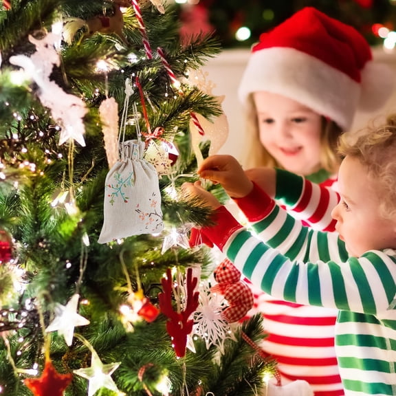 GETAJGHSD 50Pcs Small Drawstring Pouch Burlap Bags with Floral Pattern Reusable